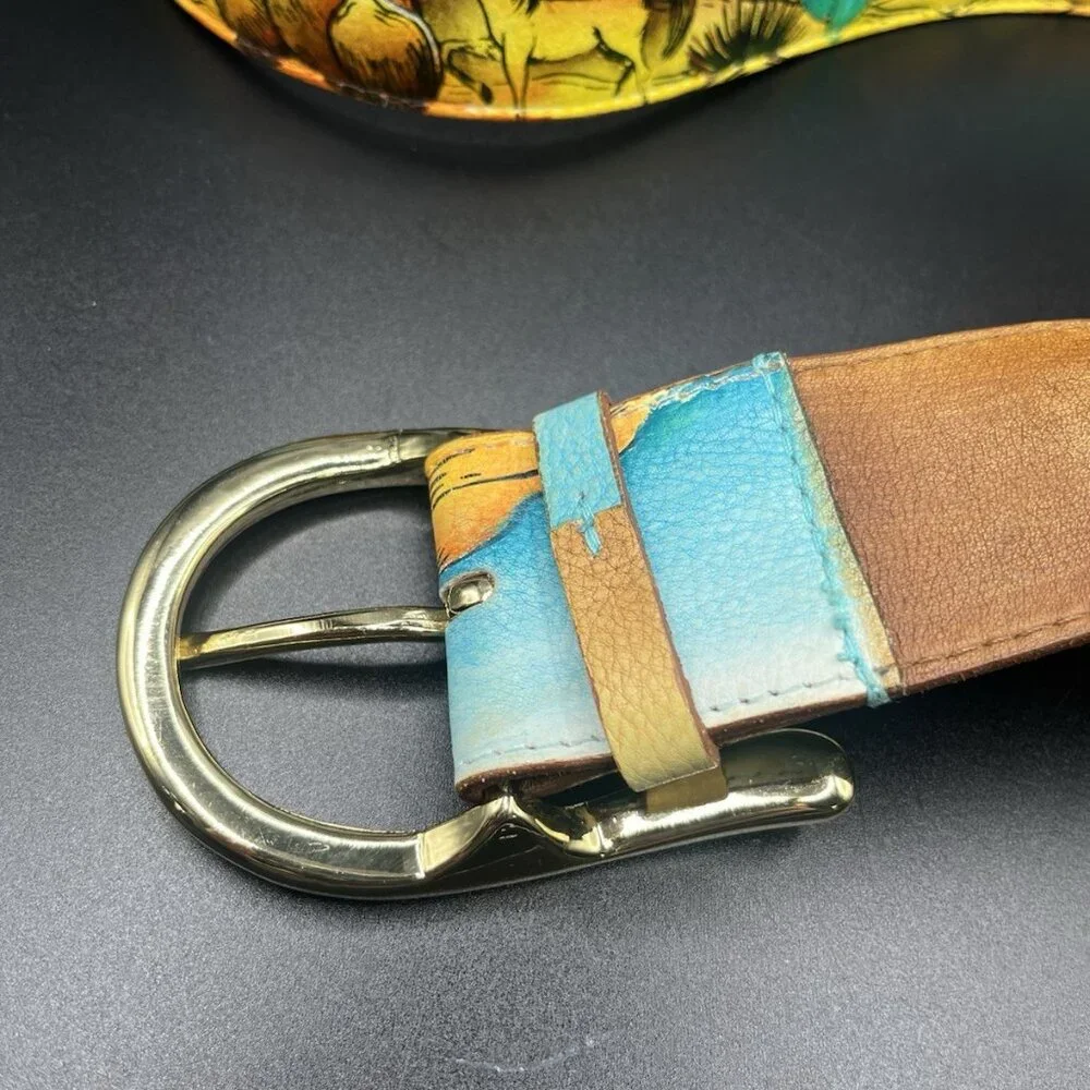 VTG 90s Hand Painted Leather Belt Southwestern Desert Horse Cowgirl L/XL Western